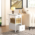 LIDYUK End Table with Charging Station, Narrow Side Table with Drawer and USB Ports & Power Outlets, Nightstand Bedside Tables for Small Spaces, Bedroom, Living Room, White