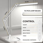 SKYLEO LED Desk Lamp with Slim Base - Adjustable Swing Arm Desk Light, Dimmable, Timer, Eye Protection, Memory Function, 1300LM, 12W, White