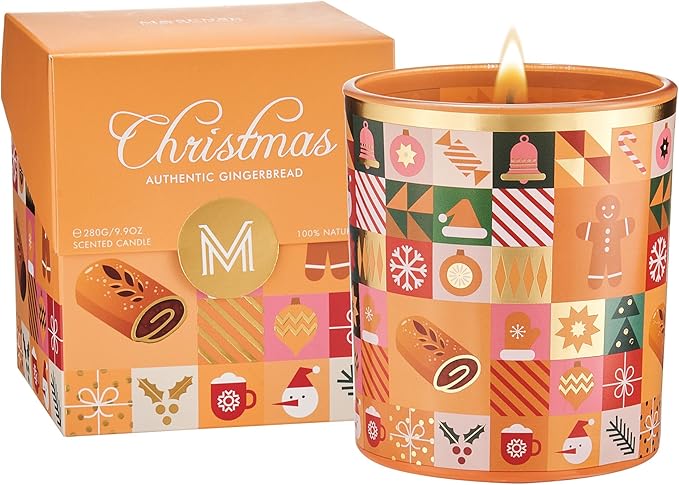 M&SENSE Authentic Gingerbread Christmas Candle, 9.9oz 55 Hours Long Lasting Burn Caramel Cinnamon Scented Natural Soy Wax Candle for Home Decor, Autumn Scent Christmas Gift for Family Friends