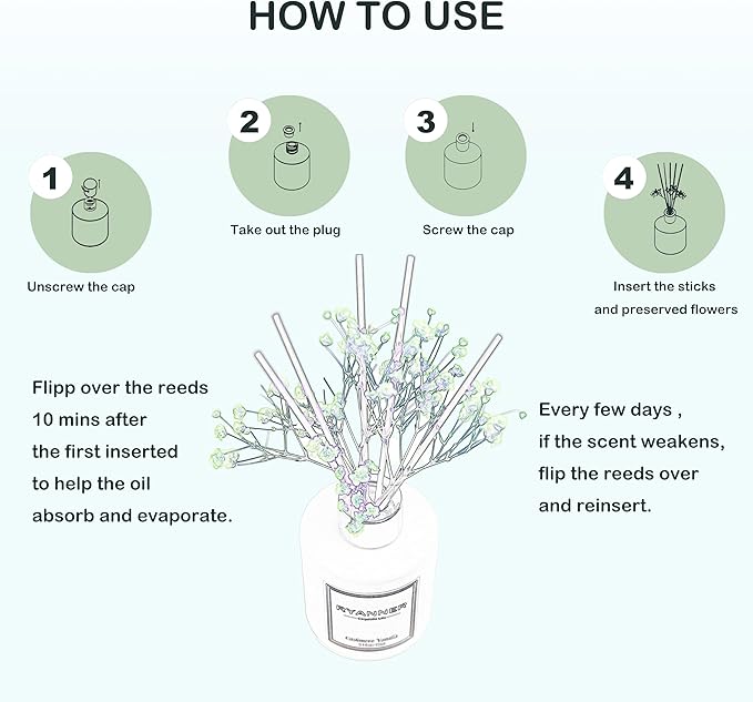 Reed Diffuser Set,5.1oz Cashmere Vanilla Scent Diffuser with Sticks Home Fragrance Reed Diffuser with Essential Oil for Bathroom Shelf Decor&Air Freshener,Home Bathroom Office Decor & Gifts