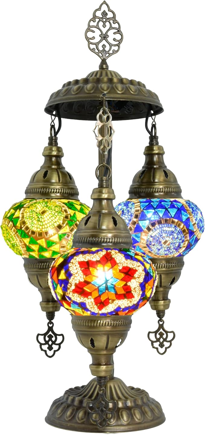 Mozaist Turkish Mosaic Lamp with Bulb – Anatolian Star 3 Globe Table Light