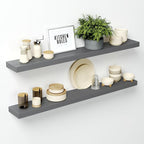 Homeforia Gray Floating Shelf 48 inch, High End Solid Real Wood 48inch Floating Shelves for Wall Mounted, Grey Wooden 48 inches Long Floating Shelves, Heavy Duty Bracket, 48 X 6.5 X 1.75 in, Set of 2