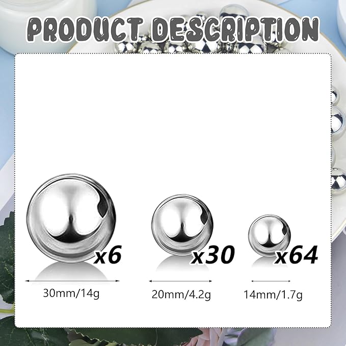 100PCS Silver Faux Pearls Beads for Centerpiece Vases, Vase Filler Faux Pearls, No Holes Filler Beads for Party Anniversary Birthday Wedding Table Decor, 14/20/30mm