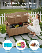 YEFU Outdoor Storage Bench for Patio: Heavy Duty Garden Bench Set of 2 with 96° High Backrest & Oversized Seating - HIPS Weatherproof Patio Bench with Storage for Porch Park Backyard, Teak