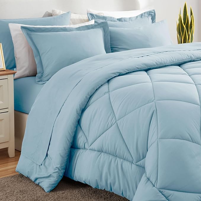 CozyLux Full Size Comforter Sets Light Blue - 7 Pieces Bed in a Bag Full, Luxury Soft Bed Set for All Seasons, Bedding Set with Down Alternative Comforter, Sheets, Pillowcases & Shams
