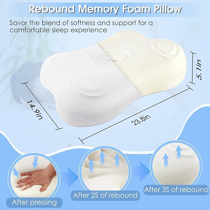 Cervical Neck Pillow for Side Sleeping: Ergonomic Neck Support Contour Bed Pillow - Memory Foam Pillows, Standard, White, LYM012