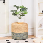 Wimarsbon Pouf Ottomans, Natural Seagrass Foot Stool, Hand Weaving Round Footrest, Poof Pouffe Accent Chair with Wood Frame for Living Room, Bedroom (68LE)