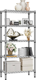 1250 lbs 5 Tier Shelf Metal Storage Shelves Shelving Wire Rack Heavy Duty Closet Organizers for Garage Kitchen Bathroom Laundry Chrome 13.8" D x 29.5" W x 59.5" H