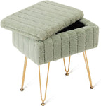 Wimarsbon Faux Mink Fur Storage Ottoman, Modern Soft Footstool, Storage Bench with Metal Legs, Vanity Seat, Fur Stool, Ottoman Coffee Table, Makeup Chair, Vanity Stools for Bedroom (Light Green)