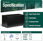 Galvanized Steel Metal Planter Rectangular Indoor Black Planter Box Large Outdoor Planters Steel 25" Lx 11" W x 13" H Commercial Residential for Patio, Deck, Garden
