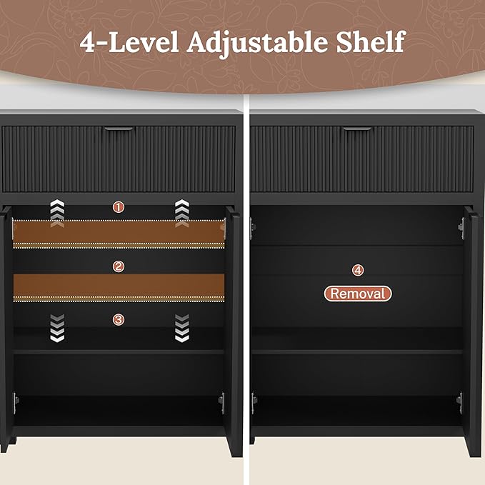 Fluted Sideboard Buffet Cabinet with Storage Drawers, 55" Large Accent Storage Cabinet with Doors and Adjustable Shelf, Modern Farmhouse Credenza for Entryway, Kitchen, Living Room - Black