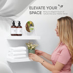 Homeforia White Floating Shelves 16 inch, High End Solid Real Wood 16inch Bathroom Floating Shelf for Wall Mounted, White Wooden 16 Floating Shelves, Heavy Duty Bracket, 16 X 6.5 X 1.75 inch, Set of 3