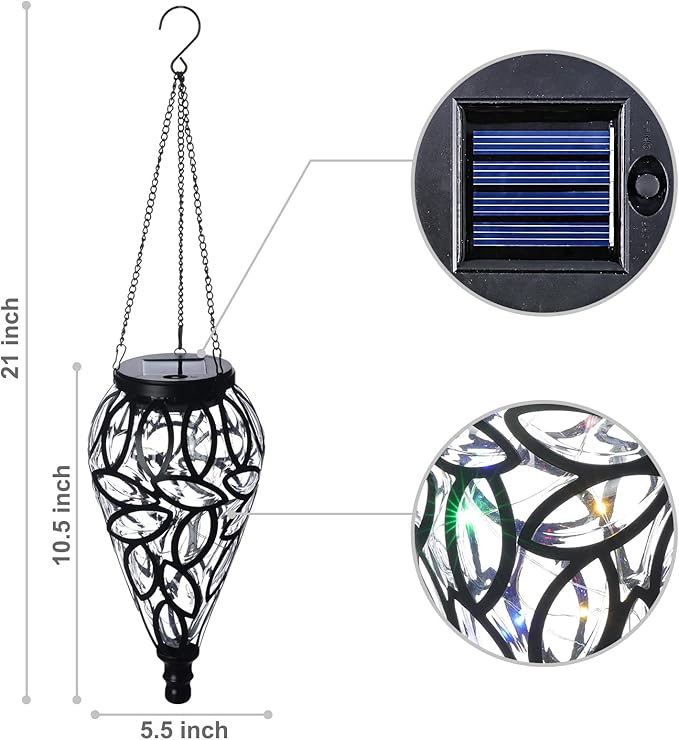 SUNNYPARK Outdoor Plastic Solar Hanging Lantern, 15 Multi Color LEDs Twinkle Effect Tear-Shaped Hanging Lantern Decor Garden Decorative Solar Lights for Backyard, Patio and Lawn