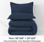 Litanika Navy Blue Twin/Twin XL Comforter Set, 2 Pieces Lightweight Solid Bedding Set, All Season Fluffy Bed Set (66x90In Comforter & 1 Pillowcase)