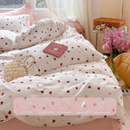 Girls Comforter Set Twin Size - 2 Pieces Red Pink Heart Comforter Bedding Sets for Kids,Twin Bed in a Bag with Heart Comforter and 1 Pillowcase