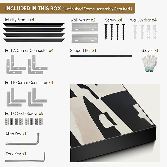 SIGNWIN 24"x46" Extra Large Framed Wall Art Black and White Abstract Geometric Design, Minimalist Modern Print for Home Living Room Bedroom Decor (Frame Assembly Required)