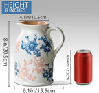 Pink Blue and White Pitcher Vase, 8 Inch Vintage Chinoiserie Ceramic Flower Vase, Rustic Retro Ice Cracked Antique Porcelain Vases for Home Farmhouse Table Centerpieces Shelf Decor ﻿