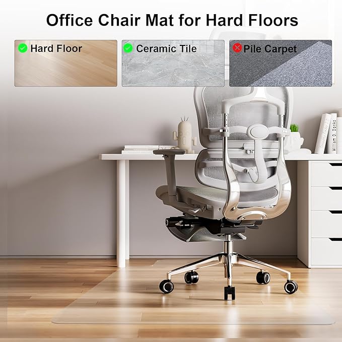 Office Chair Mat for Hard Floors,36"x48" Desk Mat for Chair for Hardwood Floor,Non-Slip Hard Floor Protector Desk Chair Mat for Home,Vinyl Floor Mat for Kids & Pets - Not for Carpet (Clear)