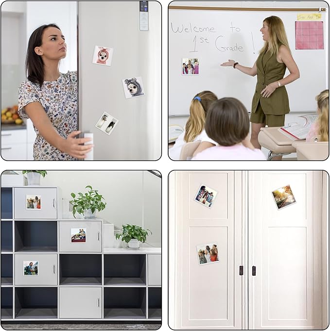 White Magnetic Picture Frame 4X4 for Refrigerator,12 Pieces Square Photo Magnets Sleeves for Fridge and Whiteboard,Locker