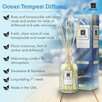 Nabila K Ocean Tempest Reed Diffuser Set – Fresh Floral & Marine Aromatic Oil for Home – Long-Lasting, Smokeless Scent – Made in USA – Includes Reeds + Bottle – Flameless Candle Alternative