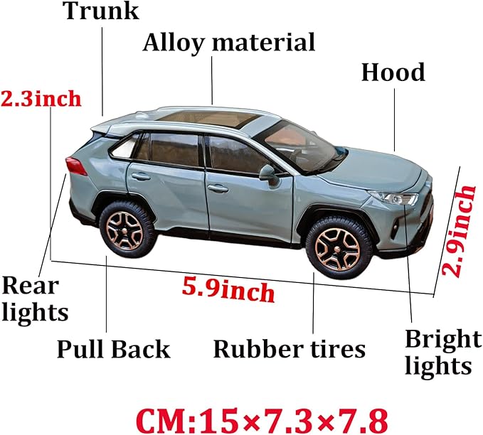 Toy Car Compatible RAV4 Model Cars Pull Back Toys diecast Cars 1/32 Metal Collect car with Light and Sound Pull Back for Boys Children Age 3 + Year Old Festival Gift(Green)