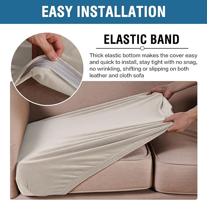 H.VERSAILTEX Velvet Stretch Couch Cushion Cover Plush Cushion Slipcover for Chair Loveseat Sofa Cushion Furniture Protector Seat Cushion Sofa Cover (2 Piece Medium Sofa Cushion Covers, French Oak)