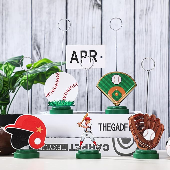 5 Pcs Baseball Photo Balloon Holder Table Centerpieces Holders Baseball Themed Decoration Place Card Holder Photo Clips Holder for Home Birthday Wedding Party Decor