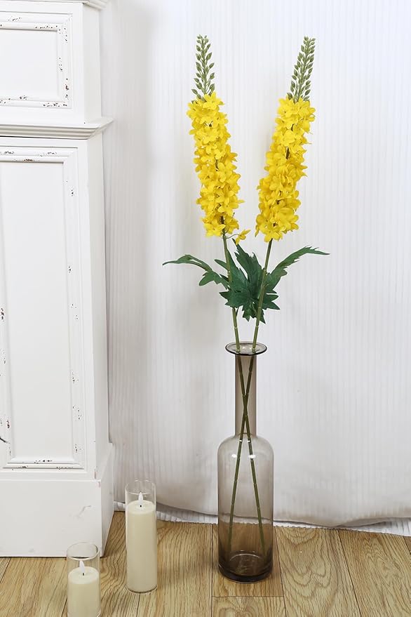 Delphinium Artificial Flowers,6PCS Yellow Faux Flowers 29.5" Realistic Fake Larkspur Silk Flowers with Stems for Tall Vase Wedding Home Garden Decor (Yellow)