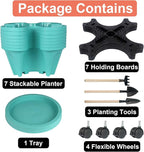 Vertical Planter 7 Tier Stackable Planters Garden Planters Strawberry Herb Flower and Vegetable Planter Indoor Outdoor Gardening Pots with Removable Wheels and Tools