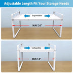 9'' Wide Expandable Cabinet Shelf Organizer Rack Adjustable Length 14''-26'' Pantry Shelf Spice Rack Heavy Duty Nonslip Kitchen Counter Storage Shelves Pantry Cupboard Under Sink Countertop White