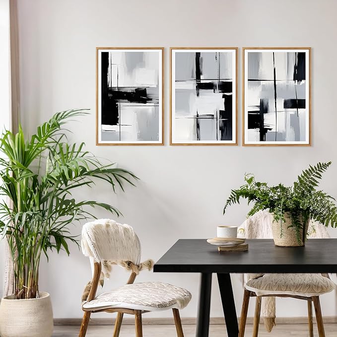 HPNIUB Modern Abstract Geometric Wall Art, Black & White Canvas Neutral Prints, Minimalist Bohemian Mid-Century Wall Art for Hallway, Office Wall Decor- 16"x24"x3