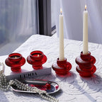 VOHO Vintage Red Candlestick Holders for Christmas Decorations, 6pcs Stackable Candle Stick Candle Holder for Valentines Day Decoration, Ribbed Taper Candle Holders for Candlesticks & Tea Lights