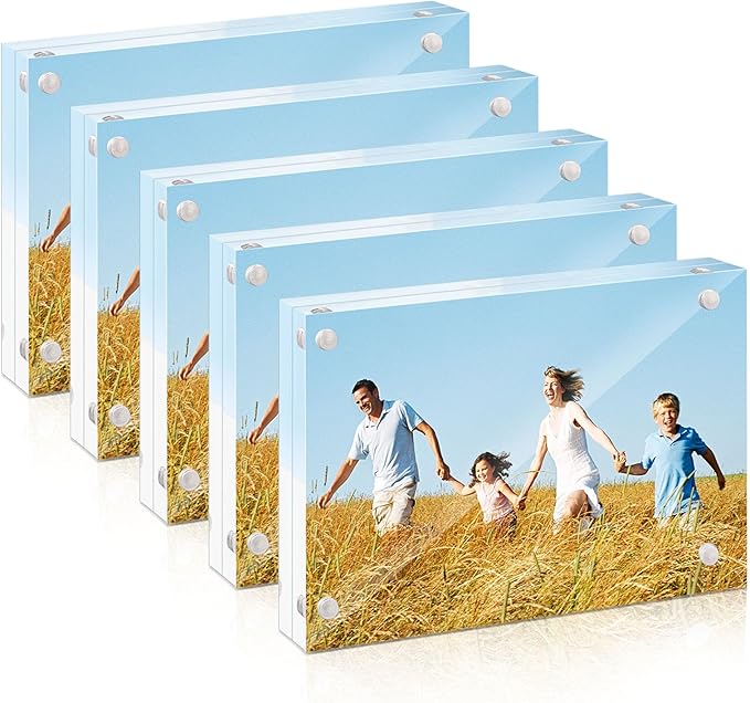 Golden State Art 4x6 Acrylic Picture Frames 5 Pack, Frameless Clear Photo Frame, Double Sided Freestanding, Tabletop Display for Home Office Desk