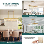 Siljoy 12-Light Modern Crystal Chandelier Gold Rectangular K9 Crystal Raindrop Chandelier, Luxury 2-Tiers Adjustable Ceiling Pendant Light Fixture for Dining Room Kitchen Island, L47'' x W10'' x H10''