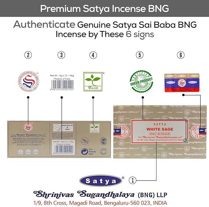 Satya Nag Champa White Sage Incense Sticks, SatyaBng (Bangalore) Insenses 15gmx12 Pack with Raajsee Insence Holder Bundle, Nag Champa Natural Incense