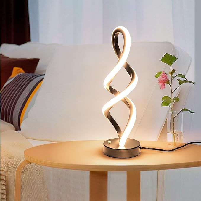 Modern Table Lamp, 7 Colors 10 Light Modes Spiral Design Table Lamp, Touch Dimmable Nightstand Lamp, Unique Bedside Lamp for Living Room, Bedroom, Cool Lamps, Black
