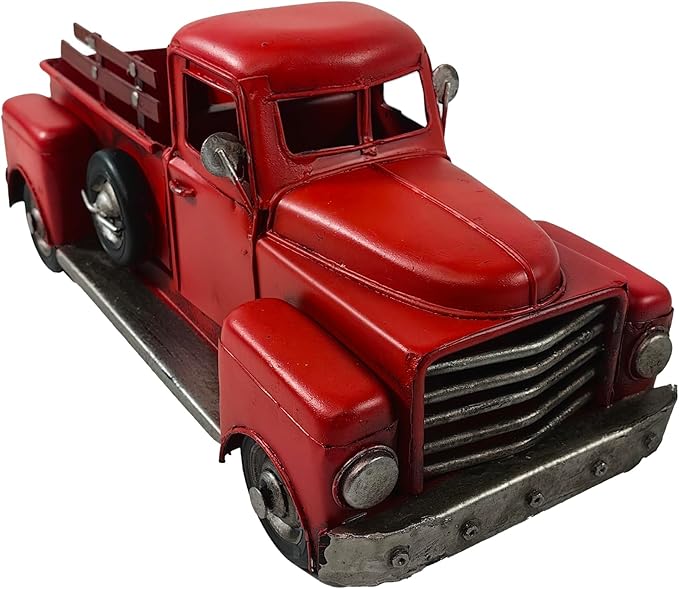 Berfutall-11'' Iron Classic Red Truck Pick-up Model Collectible Vehicle Decoration, Metal Truck Christmas Decor ，Unique Blend of Vintage, Rustic, Farmhouse Truck Decor for Table Top Decor. (A)