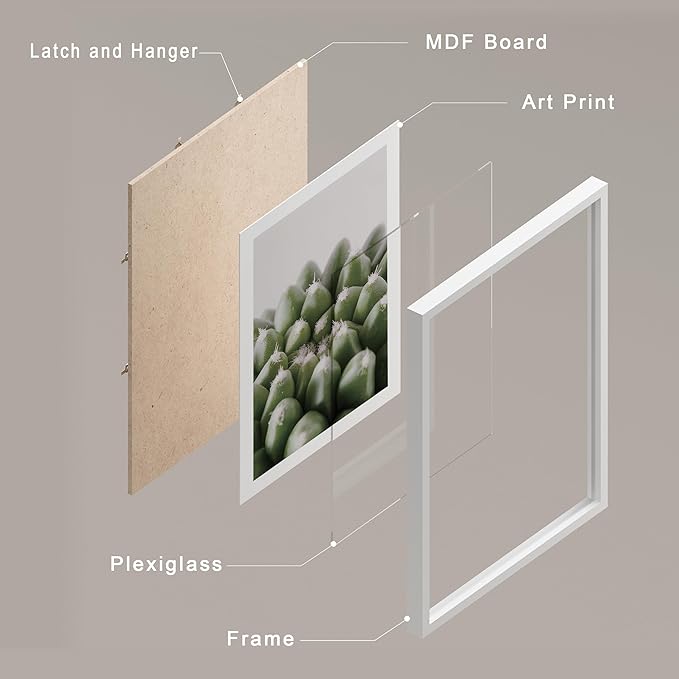 SIGNWIN Framed Tropical Island Wall Art, Set of 4 Green Desert Plant Cactus Snake Plant Wall Decor Prints, Nature Wilderness Wall Décor for Living Room, Bedroom - 12"x16" White