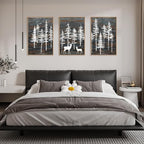 Modern White Forest Framed Canvas Wall Art Set, Minimalist Woodland Art Painting, Retro Tree Landscape Wall Decor, Wildland Deer Artwork for Living Room, Dining Room, Office - 16"x24"x3