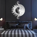 Tuglona Sun and Moon Metal Wall Art, Sun Metal Wall Decor, Moon Wall Art, Boho Wall Decor, Celestial Wall Decoration, Modern Celestial Wall Hanging, Bathroom Wall Hanging (Black, 30"x23"/76x58cm)