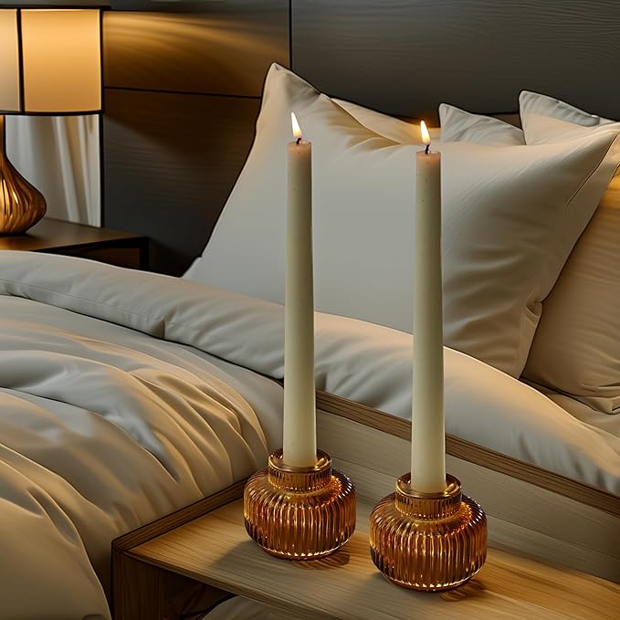 Kate Aspen Amber Taper Candle Holders for Candlesticks Set of 4 - Fluted Candlestick Holders for Fall Decor, Home Decor, Votive Candle Holder Decor, Tea Light Holder, Centerpiece Table Decorations