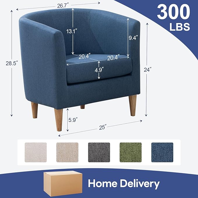 Accent Barrel Chair, Modern Comfy Living Room Chairs with Armrest Small Reading Chair with Cozy Soft Padded for Bedroom Reception Room Cafe,Blue