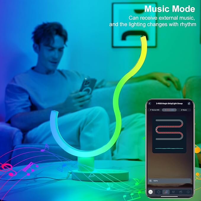 Transformable Smart RGB+IC Modern Table Lamp, Sync Music Color Changing Table Light for Game, Parties, Ring-Shaped Night Light for Home Decor with APP & Remote Control