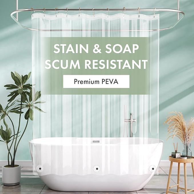 AmazerBath Camper Shower Curtain Liner 60x64, Clear Shower Curtain Liner, Waterproof Plastic Shower Liner, Cute Lightweight PEVA Shower Curtain with 3 Magnets and 10 Rustproof Metal Grommets