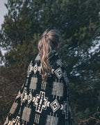 Inca Aztec Throw, Queen, King Blanket | Southwest Indian Navajo Boho Style | Native Cover for Camping, Bedding, Couch, Vanlife | Faux Alpaca, Lightweight, Hypoallergenic (Obsidian Black, King)