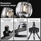 Black Wagon Wheel Chandelier, 36 Inch Black Chandeliers with Unique Glass Shade, 9-Light Crystal Farmhouse Wagon Wheel Chandeliers for Dining Room, Round Chandelier for Living Room, Foyer, Entryway