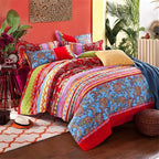 ABREEZE Bohemian Duvet Cover Set Colorful Red Boho Retro Bedding Set Damask Paisley Cotton Duvet Cover Tribal Reversible Bedding Exotic Style Comforter Cover 3-Piece Twin