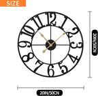 LEIKE Large Wall Clocks,Silent,Non Ticking,Battery Operated Big Retro Round Modern Metal Wall Clock for Living Room, Bedroom,Dinning Room,Farmhouse,Office,Home Decor-20 Inch(Black-Arabic Number)