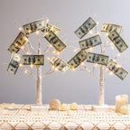 PABIPABI Money Tree Gift Holder, Set of 2 Birch Tree with 12 Clear Clips, Battery/USB Powered Timer Tabletop Trees for Home Party, Christmas, Wedding, Birthday Graduation (Warm White)