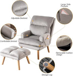 CANMOV Modern Accent Chair with Ottoman, Soft Fabric Armchair with Adjustable Backrest and Side Pockets, Comfy Lounge Chair for Living Room, Bedroom, Apartment, Office, Grey